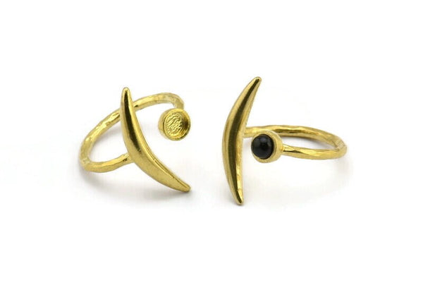 Brass Ring Settings, 3 Raw Brass Moon And Planet Ring With 1 Stone Setting - Pad Size 4mm N1285