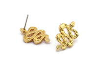 Gold Snake Earring, 2 Gold Plated Brass Snake And Moon Phases Stud Earrings (19x12x2mm) N1611 H0975