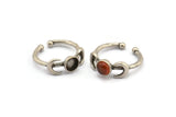 Silver Ring Settings, 2 Antique Silver Plated Brass Moon And Planet Ring With 1 Stone Setting - Pad Size 6mm N1159 H0330