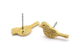 Gold Bird Earring, 4 Gold Plated Brass Bird Stud Earrings (18x7x1.2mm) N1669