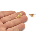 Gold Bird Earring, 4 Gold Plated Brass Bird Stud Earrings (18x7x1.2mm) N1669