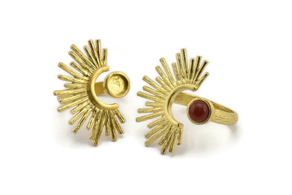 Brass Ring Setting, Raw Brass Adjustable Rings With 1 Stone Settings - Pad Size 6mm N1262