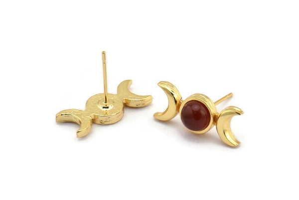 Altın Ay Küpe, 2 Altın Kaplama Pirinç Hilal Küpe - Ped Boyutu 6 mm (19x8 mm) N1269 H0983