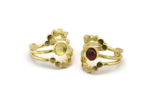 Brass Ring Setting, Raw Brass Adjustable Rings With 1 Stone Settings - Pad Size 6mm N1265