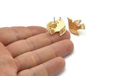 Gold Bird Earring, 2 Gold Plated Brass Bird Stud Earrings (24x15x1.2mm) N1645