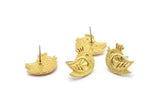 Gold Bird Earring, 2 Gold Plated Brass Bird Stud Earrings (15x20x2.5mm) N1707