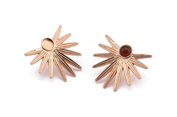 Rose Gold Sun Earring, 2 Rose Gold Plated Brass Sunshine Stud Earrings - Pad Size 6mm N0707 Q0826
