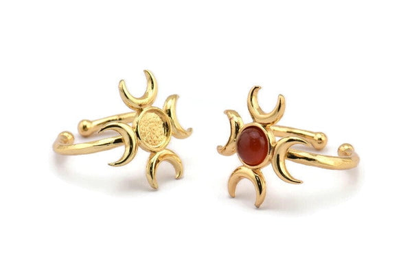Gold Ring Setting, Gold Plated Brass Moon Ring With 1 Stone Setting - Pad Size 6mm N1152