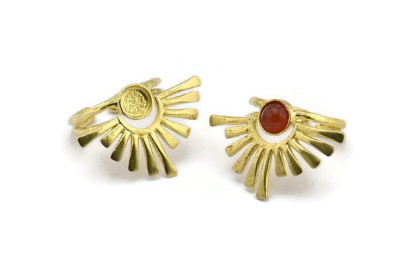 Brass Ring Setting, 2 Raw Brass Adjustable Rings With 1 Stone Settings - Pad Size 6mm N1279