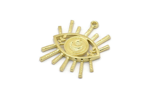 Brass Eye Charm, 2 Raw Brass Eye Charms With 1 Loop, Pendants (27x22mm) N1981