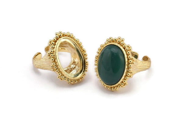 Duke Ring Settings - 1 Gold Plated Brass Duke Adjustable Ring Setting with Pad Size (20x15mm) E387 Q0557