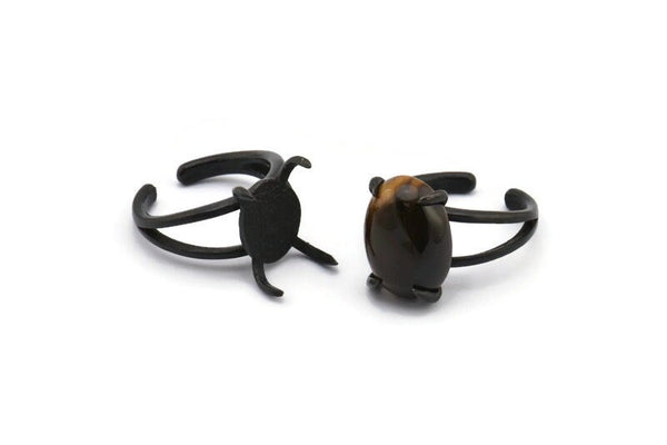 Black Claw Ring, 2 Oxidized Black Brass Adjustable 4 Claw Rings - Ring Stone Setting - Pad Size 12x10mm N1386 H1310