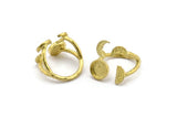 Brass Ring Settings, 2 Raw Brass Moon And Planet Ring With 1 Stone Setting - Pad Size 8mm R051