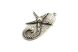 Silver Sea Star Charm, 2 Antique Silver Plated Brass Starfish Shaped Charms With 1 Loop, Pendants, Earring Findings (33x19mm) N2022