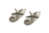 Silver Sea Star Charm, 2 Antique Silver Plated Brass Starfish Shaped Charms With 1 Loop, Pendants, Earring Findings (33x19mm) N2022