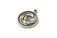 Silver Element Charm, 2 Antique Silver Plated Brass Water Element Symbol Charms With 1 Loop (17x14x1.5mm) N2028