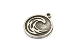 Silver Element Charm, 2 Antique Silver Plated Brass Water Element Symbol Charms With 1 Loop (17x14x1.5mm) N2028