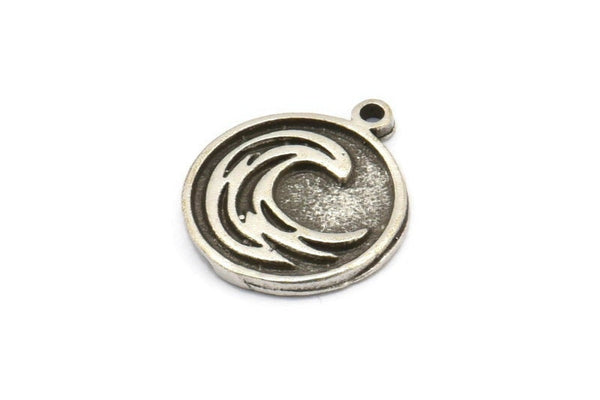 Silver Element Charm, 2 Antique Silver Plated Brass Water Element Symbol Charms With 1 Loop (17x14x1.5mm) N2028