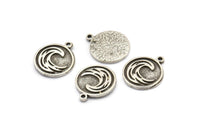 Silver Element Charm, 2 Antique Silver Plated Brass Water Element Symbol Charms With 1 Loop (17x14x1.5mm) N2028