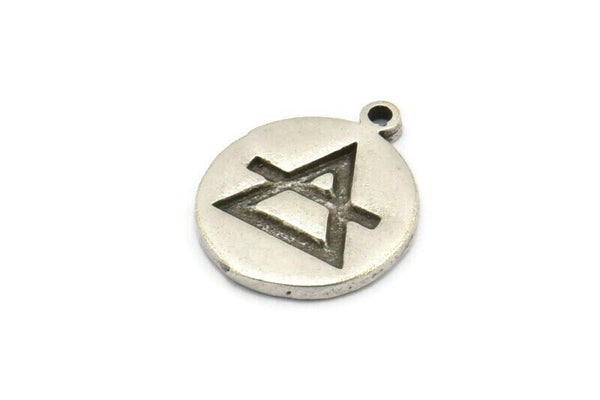 Silver Element Charm, 2 Antique Silver Plated Brass Earth Element Symbol Charms With 1 Loop (17x14x1.5mm) N2025