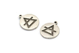Silver Element Charm, 2 Antique Silver Plated Brass Earth Element Symbol Charms With 1 Loop (17x14x1.5mm) N2025