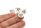 Silver Element Charm, 2 Antique Silver Plated Brass Earth Element Symbol Charms With 1 Loop (17x14x1.5mm) N2025