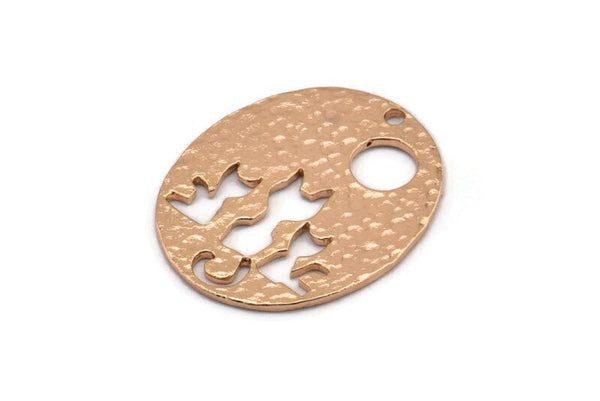 Rose Gold Cats Pendant, 1 Rose Gold Plated Brass Oval Cat Textured Pendants With 1 Hole, Earrings, Charms (28x23x1.1mm) BS 1910 Q0374