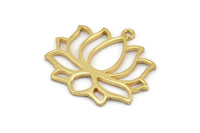 Lotus Flower Pendant, 1 Gold Plated Hammered Lotus Flower Textured Pendants With 1 Loop, Earrings, Charms (35x31x1.5mm) BS 1919 Q0407