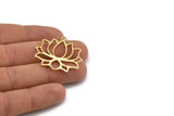Lotus Flower Pendant, 1 Gold Plated Hammered Lotus Flower Textured Pendants With 1 Loop, Earrings, Charms (35x31x1.5mm) BS 1919 Q0407