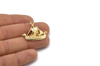 Gold Ship Pendant, 1 Gold Plated Brass Viking Ship Necklace Pendants With 1 Loop, Earrings, Findings (31x27x3mm) BS 1912 Q0419