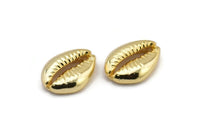 Gold Shell Finding, 2 Gold Plated Brass Cowrie Shell Findings, Pendants, Charms, Earrings, Beads  (13-18mm) E274 Q0534