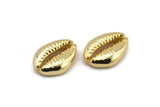 Gold Shell Finding, 2 Gold Plated Brass Cowrie Shell Findings, Pendants, Charms, Earrings, Beads  (13-18mm) E274 Q0534
