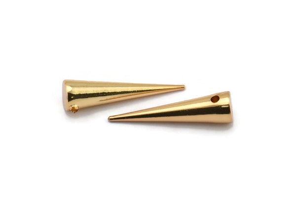 Gold Spike Pendant, 2 Gold Plated Brass Spike Tribal Pendants, Necklace Charms, Jewelry Findings (27x7mm) A0765 Q0425