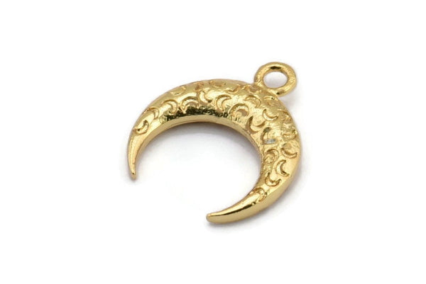Gold Moon Charm, 2 Gold Plated Textured Horn Charms, Pendant, Jewelry Finding (19x6x4mm) N0272 Q0199