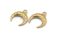 Gold Moon Charm, 2 Gold Plated Textured Horn Charms, Pendant, Jewelry Finding (19x6x4mm) N0272 Q0199