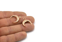 Rose Gold Moon Charm, 2 Rose Gold Plated Textured Horn Charms, Pendant, Jewelry Finding (19x6x4mm) N0272 Q0199