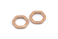Rose Gold Hexagon Ring, 6 Rose Gold Plated Brass Hexagon Connectors, Rings (14x2x2mm) D0134 Q0011