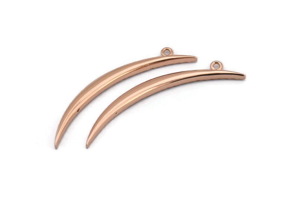 Rose Gold Crescent, 2 Rose Gold Plated Textured Wide Crescent Moon Necklace Pendants, Charms (54x4.5x2.7mm) N0171 Q0211