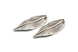 Silver Leaf Pendant, 2 Antique Silver Plated Brass Leaf Charms, Earring Findings (47x19mm) N0188