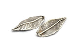 Silver Leaf Pendant, 2 Antique Silver Plated Brass Leaf Charms, Earring Findings (47x19mm) N0188