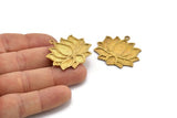 Brass Flower Pendant, 2 Raw Brass Lotus Flower Textured Pendants With 1 Loop, Earrings, Blanks (34.5x31x1.5mm) BS 1908