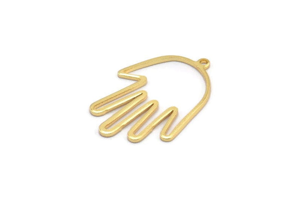 Gold Hand Charm, 6 Gold Plated Brass Hand Charms With 1 Loop, Earrings, Findings (28x19x1mm) D1084 Q0882