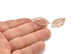 Rose Gold Leaf Charm, 10 Rose Gold Plated Brass Leaf Charm Earrings With 1 Hole, Earrings, Findings (27x16x0.40mm) D1285 Q0866