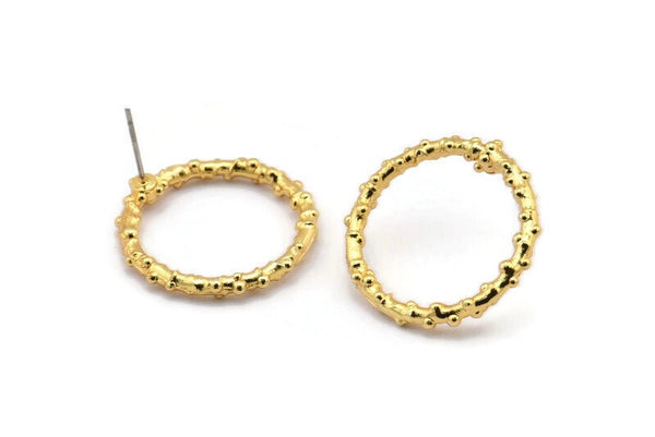 Altın Kaplamalı Halka Küpe, 2 Altın Kaplamalı Pirinç Halka Küpe (24x2mm) N1701