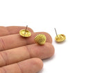 Brass Shell Earring, 4 Raw Brass Sea Shell Stud Earrings (12mm) N0942