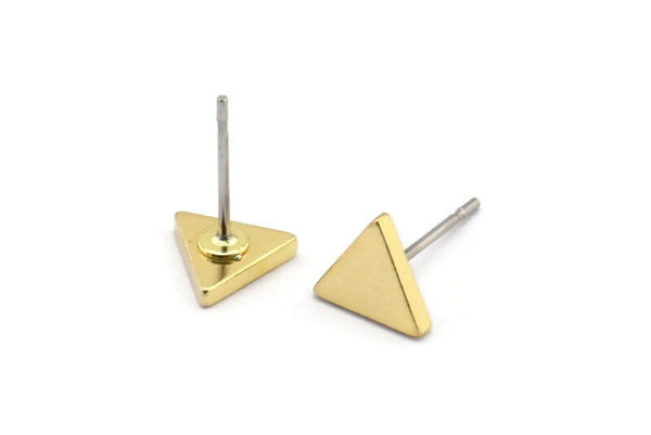 Brass Triangle Earring, 10 Raw Brass Triangle Stud Earrings (7x1.5mm) D1505 A1378