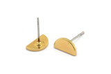 Semi Circle Earring, 8 Gold Plated Brass Half Moon Stud Earrings (9x5x1mm) D0601 A1848