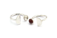 Silver Ring Settings, 925 Silver Brass Moon And Planet Ring With 1 Stone Setting - Pad Size 6mm R053