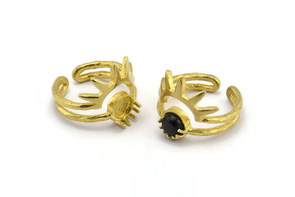 Brass Ring Setting, 2 Raw Brass King Crown Adjustable Rings With 1 Stone Settings - Pad Size 6mm N1281
