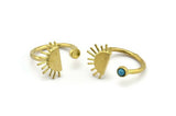 Brass Ring Settings, Raw Brass Moon And Sun Ring With 1 Stone Setting - Pad Size 3mm N1061